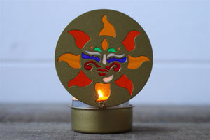 Gold Sun Multi Colour Glass Candle Holder