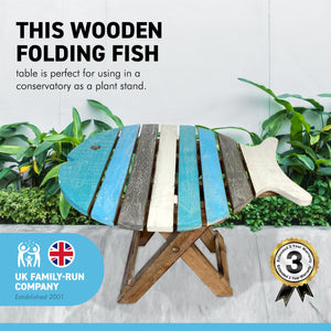 Small WOODEN FOLDING FISH shaped SIDE TABLE with distressed finish