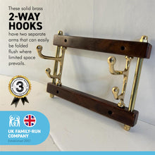 Load image into Gallery viewer, Two-way Folding Coat Hook | Polished brass finish | | Wall mounted for bathroom kitchen bedroom | Captains hook | independently swivelling arms | Versatile and elegant

