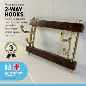 Two-way Folding Coat Hook | Polished brass finish | | Wall mounted for bathroom kitchen bedroom | Captains hook | independently swivelling arms | Versatile and elegant