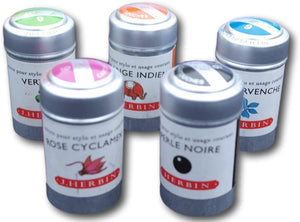 Six J Herbin Writing Ink Cartridges - Assorted colours, includes blue, orange, black, pink and green