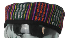Load image into Gallery viewer, Blue Tibetan Trim smoking / thinking / lounging cap with multicoloured  band Size Large
