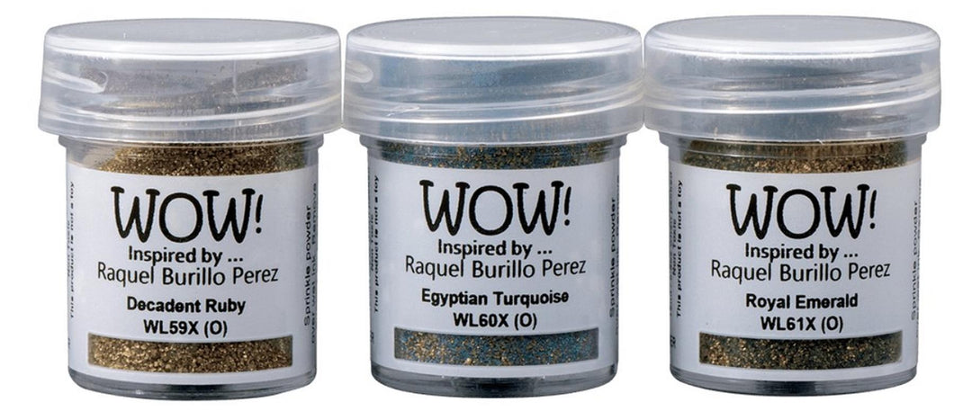 WOW! Glitter Embossing glitter powder Trio | Ancient Jewels | Inspired by Raquel Burillo Perez | Includes Decandent Ruby, Egyptian Turquoise and Royal Emerald