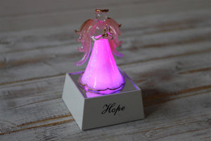 Crystal Glass Glitter Hope Light Up Pink Angel Ornament