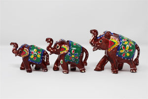 Set of 3 Free standing Elephants Red Hand painted Ornaments