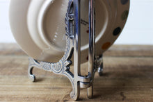 Load image into Gallery viewer, Vintage Aluminium Silver Coloured Ornate Plate Stand - Photo Display - CD Display Easel
