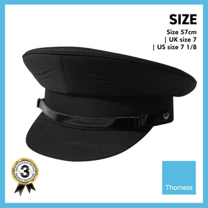 Black Chauffeur Style Peaked Cap | Size 57cm | Traditional style ideal for weddings, school proms and special events| Driving Cap | Size 57cm | UK size 7 | US size 7 1/8