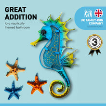 Load image into Gallery viewer, Metal and Glass Seahorse wall art plaque
