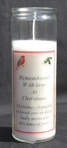 Memorial glass candle for a special friend sadly missed at Christmas