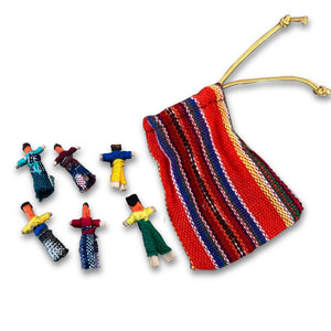 Set of 5 Mini-Guatemalan handmade Worry Dolls with a colourful crafted storage bag | Worry Dolls for Girls | Worry Dolls For Boys | Anxiety Dolls | Worry Doll | Guatamalan Doll