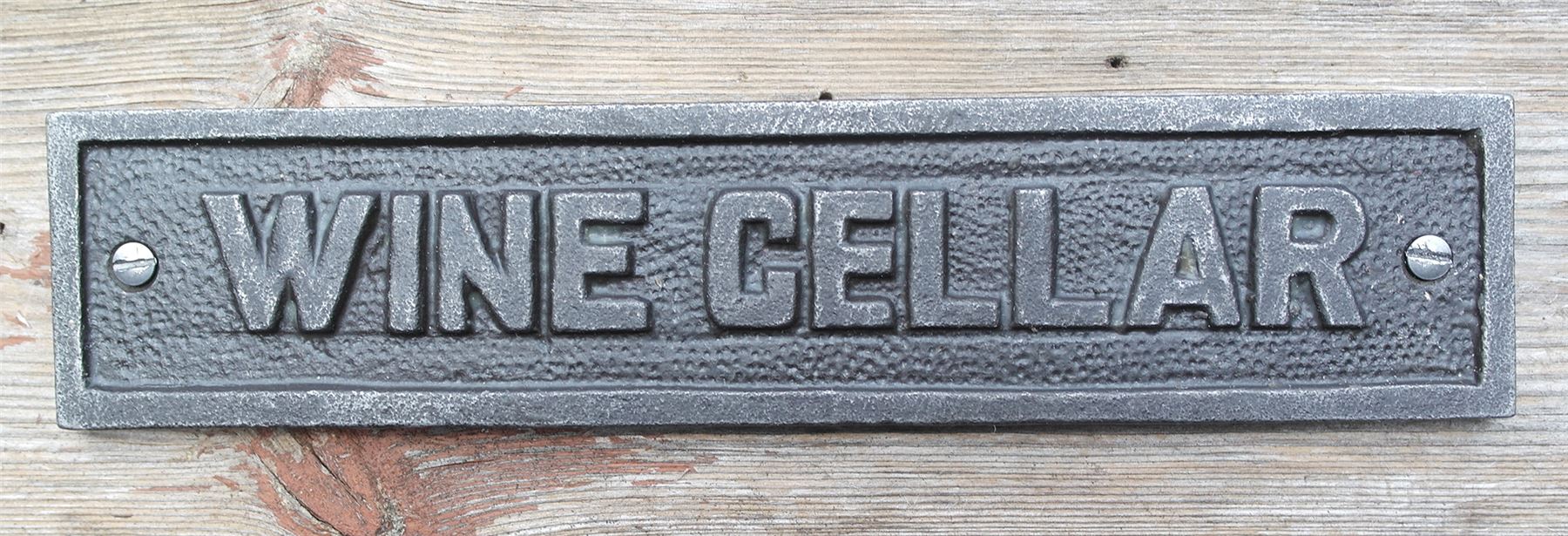 Cast Iron WINE CELLAR Door Sign 230mm x 50mm c w fixing screws