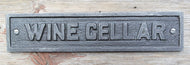 Cast Iron WINE CELLAR Door Sign - 230mm x 50mm c/w fixing screws.