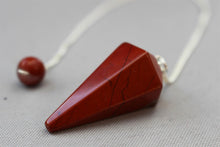 Load image into Gallery viewer, Red Jasper facted pendulum dowser on silver chain
