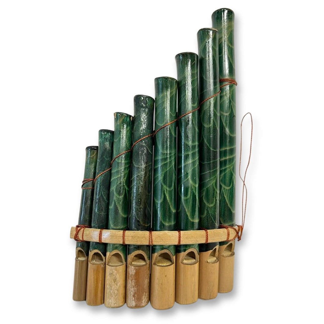 PERUVIAN PANPIPES FEATURING LEAF PATTERN 20cm x 12cm | 8 Pipes | Traditional South American Instrument | Pan Pipe instrument | flute instrument | instrumental | Fair Trade