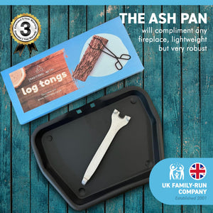 Traditional ash pan 33cm wide (13") with handle and heavyweight cast iron tongs | Ideal for Standard Sized fire grates | ash pan for open fires | ash pan for log burners| fire ash pan