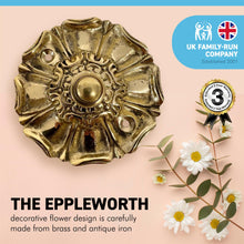 Load image into Gallery viewer, Traditional Door Bell Push EPPLWORTH flower Brass &amp; Antique Iron design | traditional doorbell | Traditional round push bell | ringer | 85mm diameter | 2.5 inch diameter | Simple to fit
