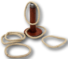 Load image into Gallery viewer, Hoopla quoits game made from genuine antique Victorian spinning bobbins
