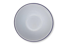 Load image into Gallery viewer, White Enamel Blue Rim Pudding Bowl Oven Tin Dish 20CM
