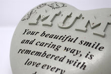 Load image into Gallery viewer, Free standing heart shaped Mum memorial with inspirational verse
