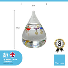 Load image into Gallery viewer, TEAR DROP shaped GALILEO THERMOMETER with five floating globes
