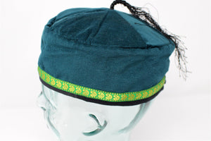 Green Tibetan Trim Smoking lounge Cap with Tassel Medium