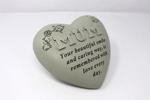 Free standing heart shaped Mum memorial with inspirational verse