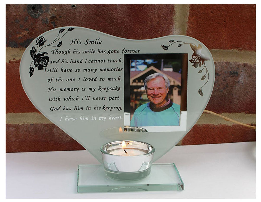 His Smile Memorial Poem & Photo Candle Holder