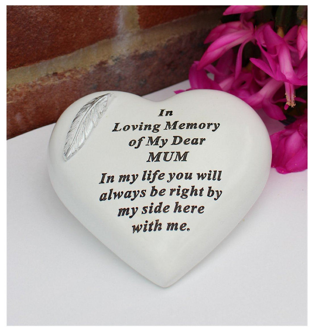 Free standing Heart shaped Mum memorial with inspirational verse