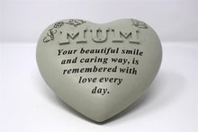 Load image into Gallery viewer, Free standing heart shaped Mum memorial with inspirational verse
