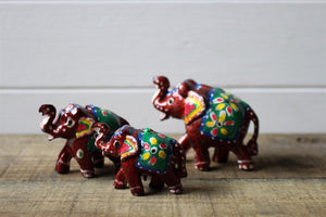 Set of 3 Free standing Elephants Red Hand painted Ornaments