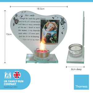 Her Smile glass memorial candle holder and photo frame | thinking of you gifts