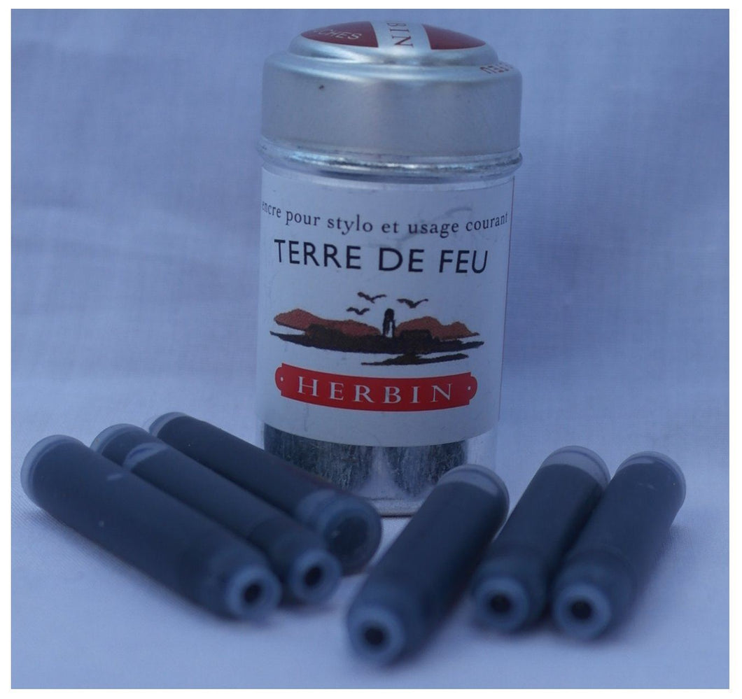Six J Herbin Writing Ink Cartridges - Brown, Terre De Feu