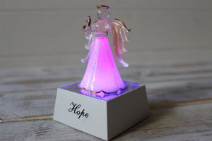 Crystal Glass Glitter Hope Light Up Pink Angel Ornament