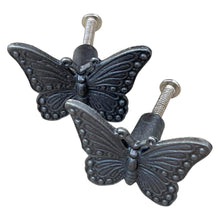 Load image into Gallery viewer, 2 x CAST IRON BUTTERFLY SHAPED DRAWER KNOBS for Kitchen cupboards | Cast Iron Antique style finish | Vintage charm meets modern functionality | 5cm wide x 2cm depth | Draw cabinet pull knob.
