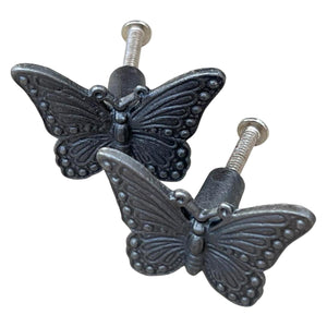2 x CAST IRON BUTTERFLY SHAPED DRAWER KNOBS for Kitchen cupboards | Cast Iron Antique style finish | Vintage charm meets modern functionality | 5cm wide x 2cm depth | Draw cabinet pull knob.