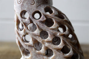 Handcrafted Large Stone Undercut Owl Ornament Sculpture