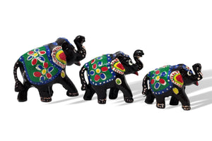 Set of 3 Free standing Elephants Brown Hand painted Ornaments