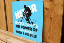 Load image into Gallery viewer, Never underestimate an old bloke with a bicycle Metal Wall Hanging Sign
