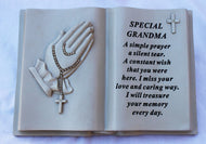 Free standing Special Grandma book shaped memorial with inspirational verse