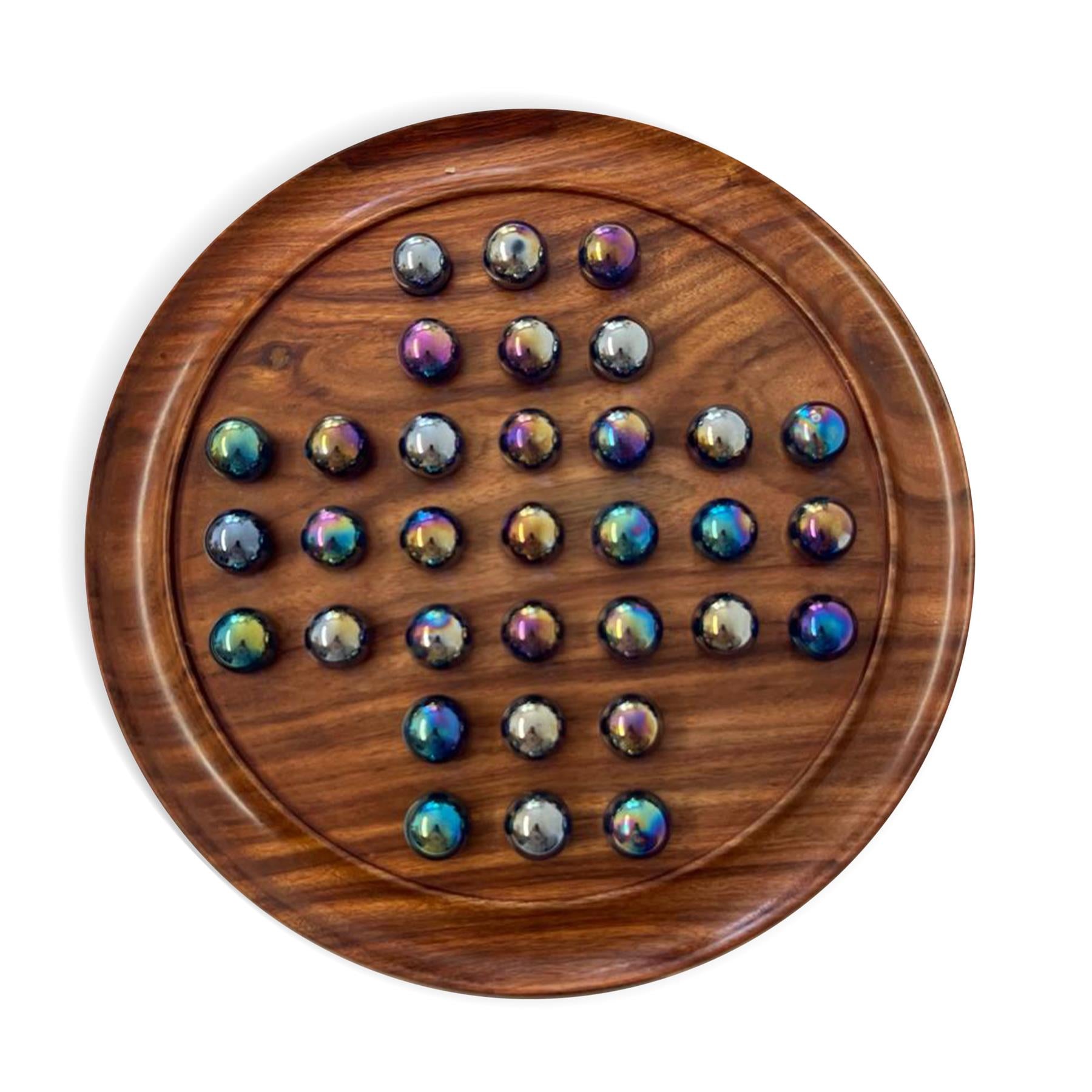 Wooden solitaire store game with marbles