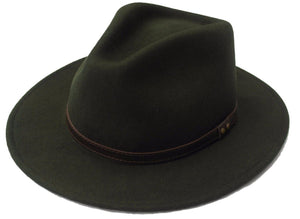 High quality olive green wide brim 100% wool felt fedora trilby hat - Small