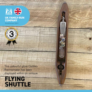 GALILEO THERMOMETER IN AN ANTIQUE FLYING SHUTTLE | Antique Shuttle originating from the textile Mills in Northern England | Weather station | Water Thermometer