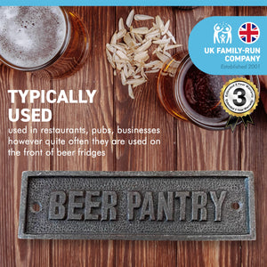 Cast Iron Beer Pantry Wall Plaque Door Sign | Home office | pub bar sign | Restaurant Hotel | beer fridge