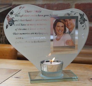 Nan & Grandad  - Inspirational poem, candle and photo holder glass memorial