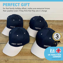 Load image into Gallery viewer, SET OF 4 NAUTICAL CAPS | CAPTAIN SKIPPER FIRST MATE and CREW Hats for the whole team
