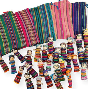 Set of 50 Guatemalan handmade Worry Dolls with 5 colourful crafted storage bags | Worry Dolls for Girls | Worry Dolls For Boys | Anxiety Dolls | Worry Doll | Guatamalan Doll