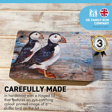 Load image into Gallery viewer, Hand Crafted Wooden Trinket Printed Puffins Jewellery Box

