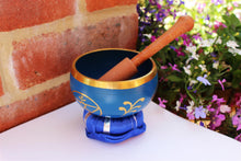 Load image into Gallery viewer, Traditional style brass Tibetan singing bowl hand finished with the chakra symbols around the sides
