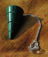 Load image into Gallery viewer, Green Malachite smooth pendulum, pendulum board and guidebook
