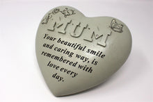 Load image into Gallery viewer, Free standing heart shaped Mum memorial with inspirational verse
